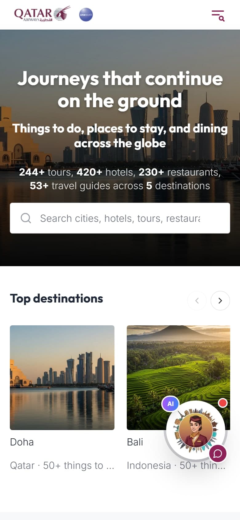The live MagiPort-built destination portal homepage running today for a leading Gulf carrier.
